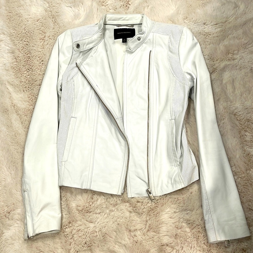 White leather moto jacket